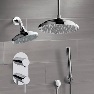 Shower Faucet Chrome Dual Shower Head System With Hand Shower Remer DCS05